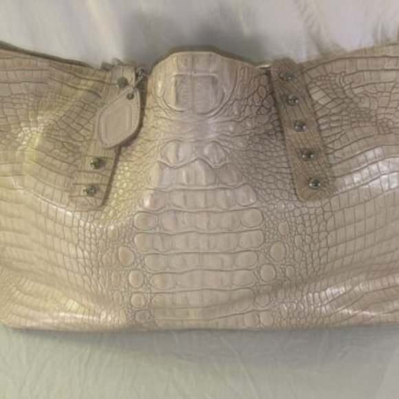 Isanti Croc Skin Embossed Leather White Large Shoulder Bag - Picture 1 of 3